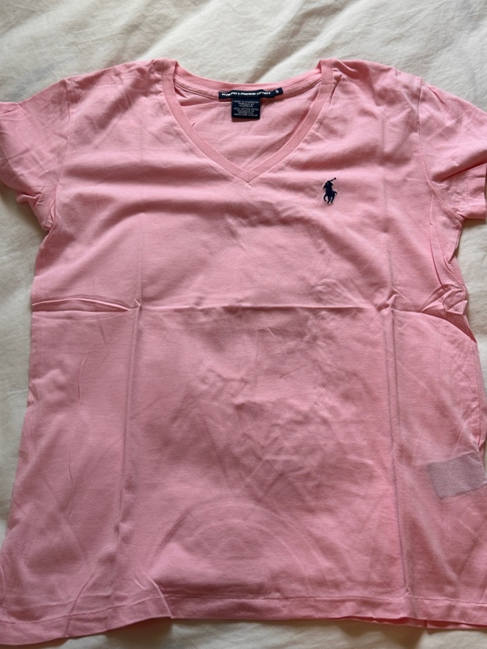 Polo Ralph Lauren Cotton Vneck Tshirt - Pink Blue - S